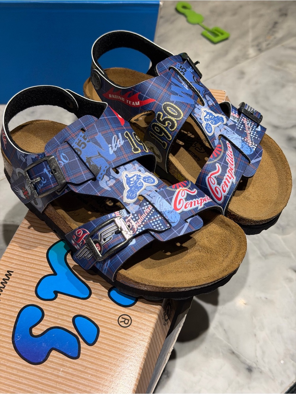 Kids Blue Graphic Adjustable Buckle Sandals